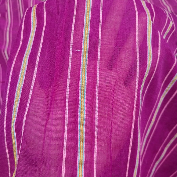 Vintage Hand Woven Fuchsia Striped Cotton Fabric Loomed 1 Yard + Remnant Sheer - Picture 3 of 5